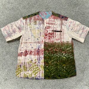 Hand Painted Abstract Art-To-Wear Artisan Created Button Up Shirt Oversized
